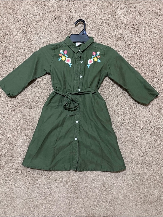 wonder nation Other - wonder nation Olive Green Embroidered Button-Front Dress